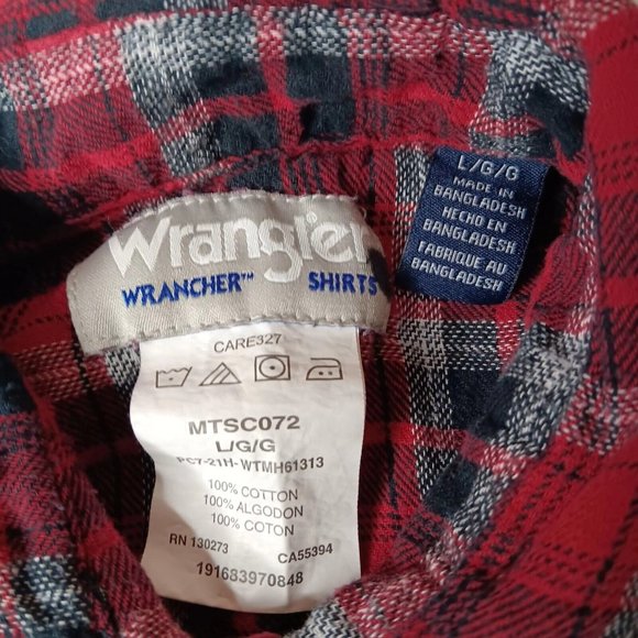 Wrangler Wrancher Mens Large Flannel Shirt Red Plaid Western Pearl Snap Cowboy - Picture 7 of 14